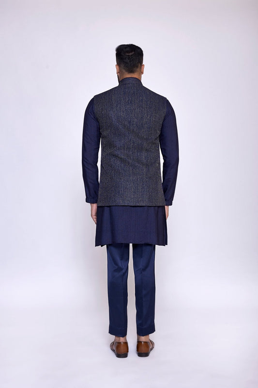 NAVY BLUE CONCEALED BUNDI - Arjuun Kilachand