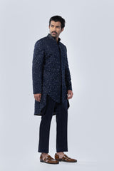 NAVY BLUE EMBROIDERED FUSION JACKET - Arjuun Kilachand