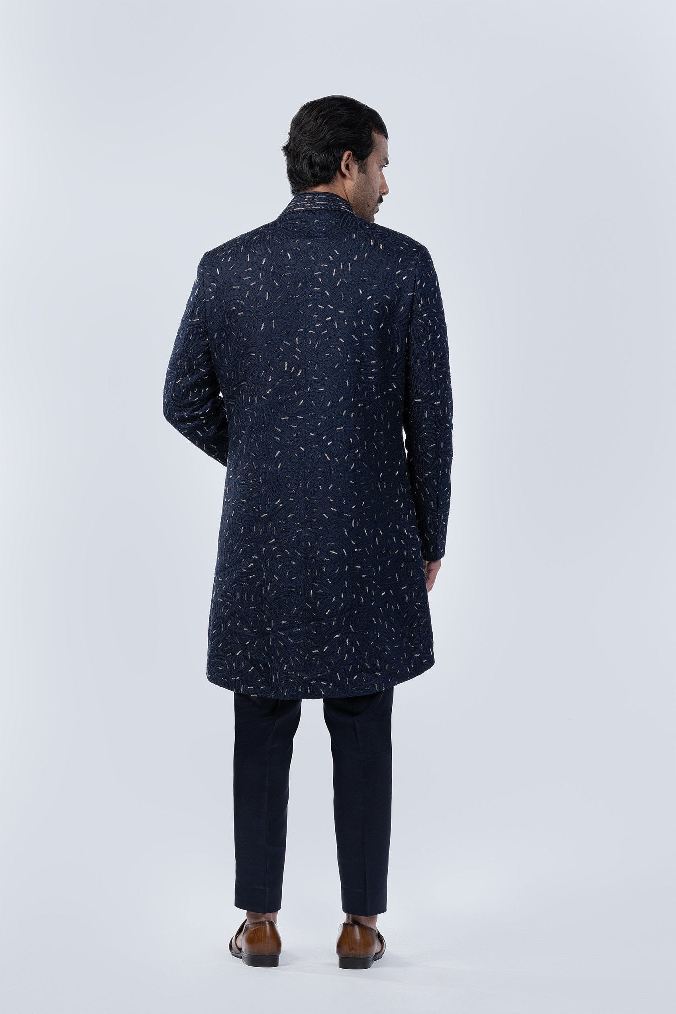 NAVY BLUE EMBROIDERED FUSION JACKET - Kilachand Retail Private Limited