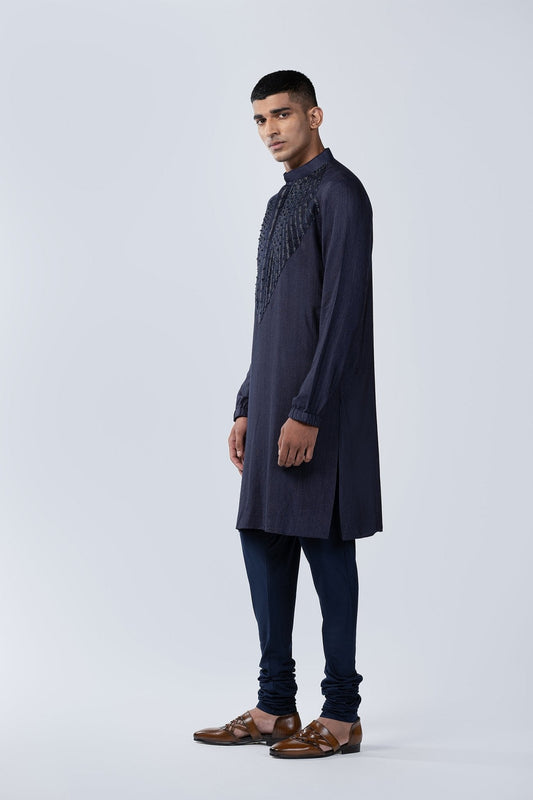 NAVY BLUE EMBROIDERED KURTA - Arjuun Kilachand