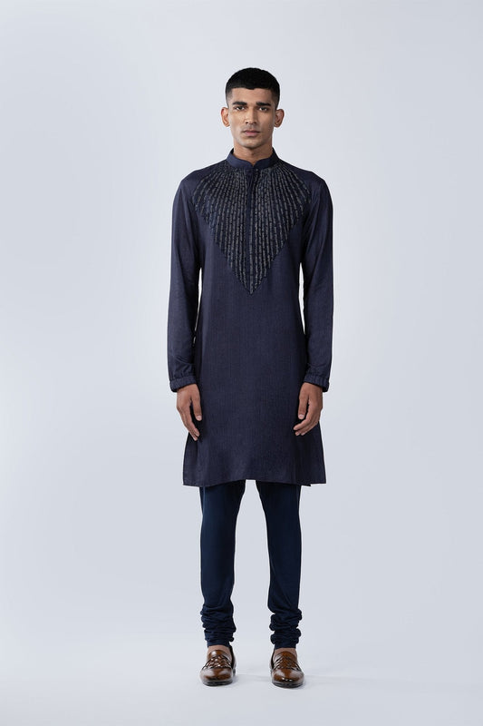 NAVY BLUE EMBROIDERED KURTA - Arjuun Kilachand