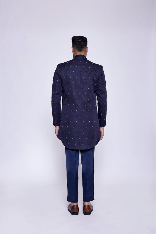 NAVY BLUE OPEN BUCKET CUT JACKET - Arjuun Kilachand