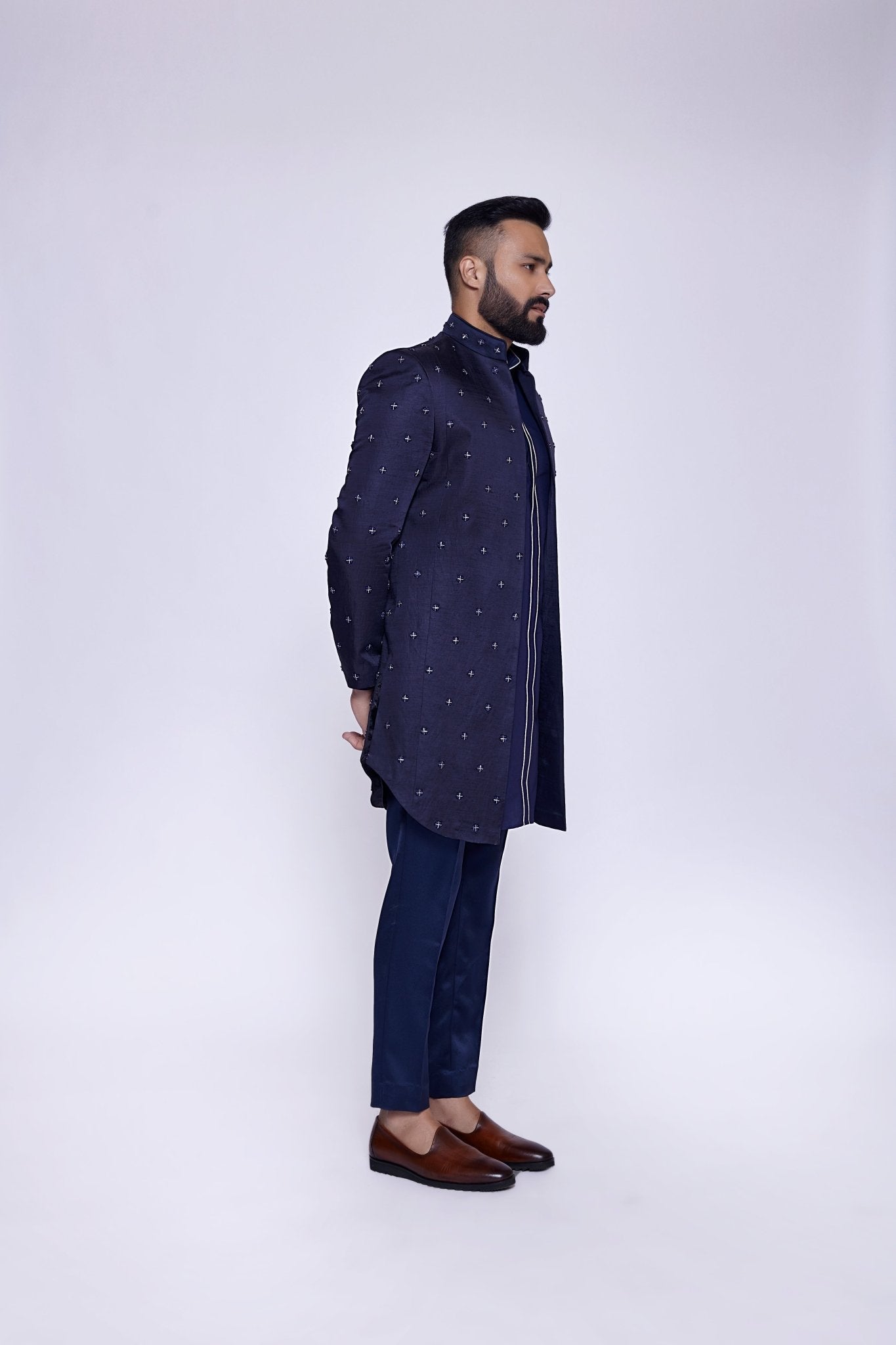 NAVY BLUE OPEN BUCKET CUT JACKET - Arjuun Kilachand