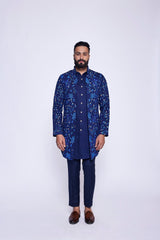 NAVY BLUE OPEN LONG BUNDI SET - Arjuun Kilachand