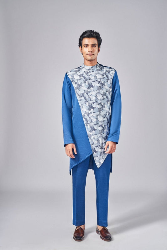 NAVY BLUE PRINTED KURTA - Arjuun Kilachand