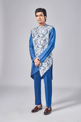 NAVY BLUE PRINTED KURTA - Arjuun Kilachand