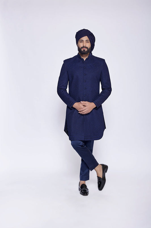 NAVY BLUE SHERWANI - Arjuun Kilachand