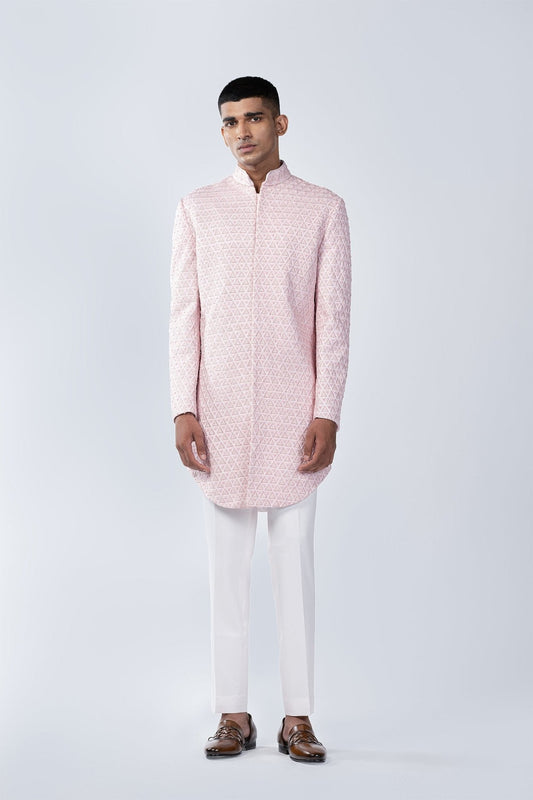 POWDER PINK HAND EMBROIDERED SHERWANI - Arjuun Kilachand