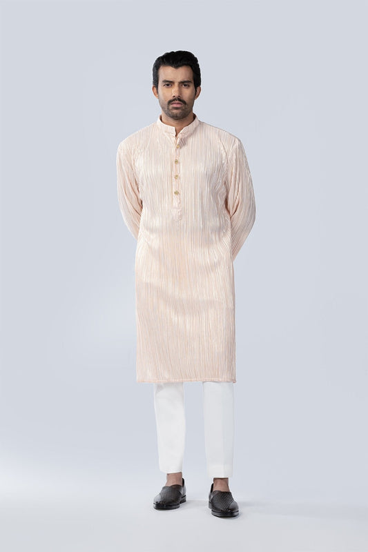 POWDER PINK PLEATED KURTA - Arjuun Kilachand