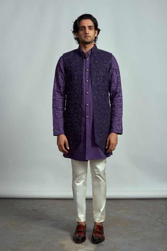 PURPLE OPEN LONG DECONSTRUCTED BUNDI SET - Arjuun Kilachand