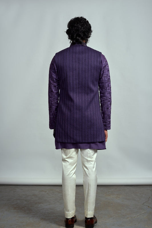 PURPLE OPEN LONG DECONSTRUCTED BUNDI SET - Arjuun Kilachand