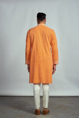 TANGERINE CHIKANKARI KURTA - Arjuun Kilachand